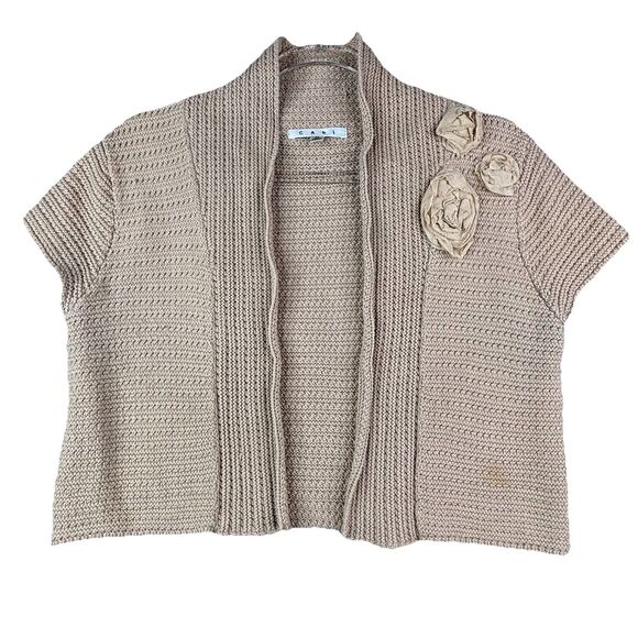 Cabi Womens size M Open Short Sleeve Knit Shrug Cardigan Tan 3D Cropped Beige - Picture 1 of 7